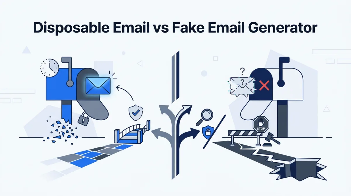 Illustration for this article: Disposable email vs fake email: what each is, how they differ, and when to use which, with a privacy-focused comparison and clear legal limits.