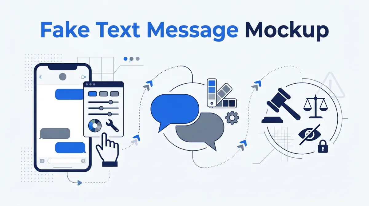 Illustration for this article: Build a free fake text message mockup for UI design, app screenshots and tutorials. Step-by-step iMessage-style builder, bubble color guide and legal limits.