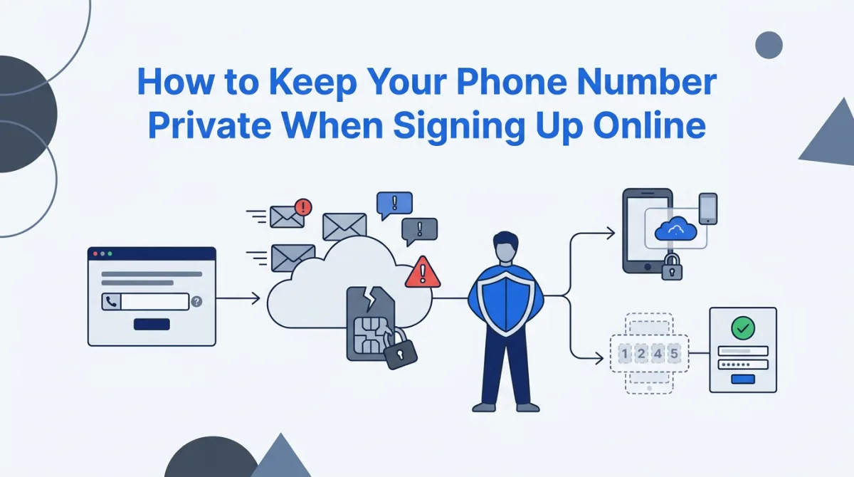 Illustration for this article: How to keep your phone number private online: why sites ask for it, the spam and SIM-swap risks, and tactics like secondary and placeholder numbers.