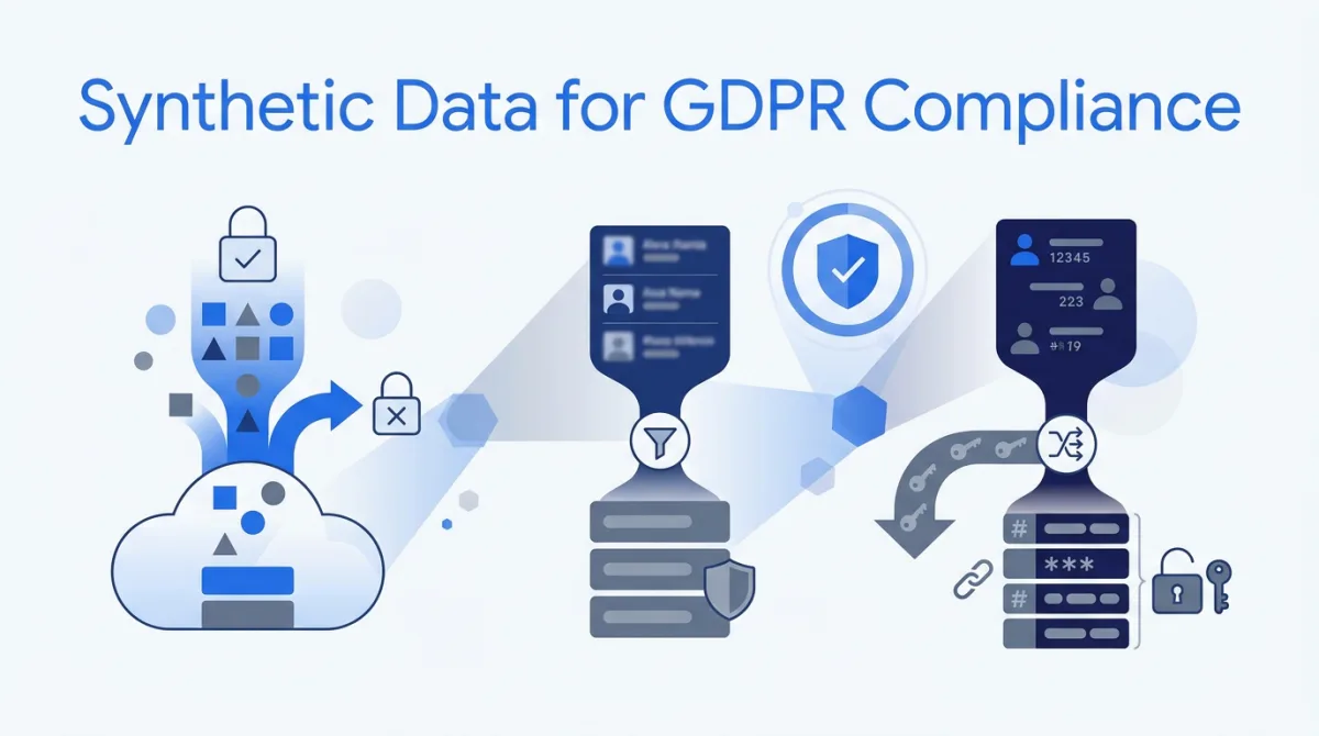 Illustration for this article: How synthetic data, anonymization, and pseudonymization differ under GDPR, what Recital 26 means for test data, and when each removes compliance scope.