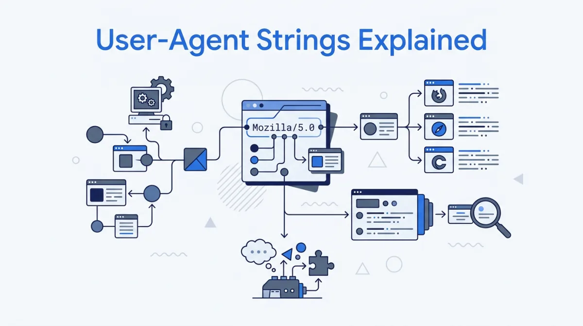 Illustration for this article: Decode browser User-Agent tokens and test reduced strings, missing headers and Client Hints. Includes historical examples and explicit parser expectations.