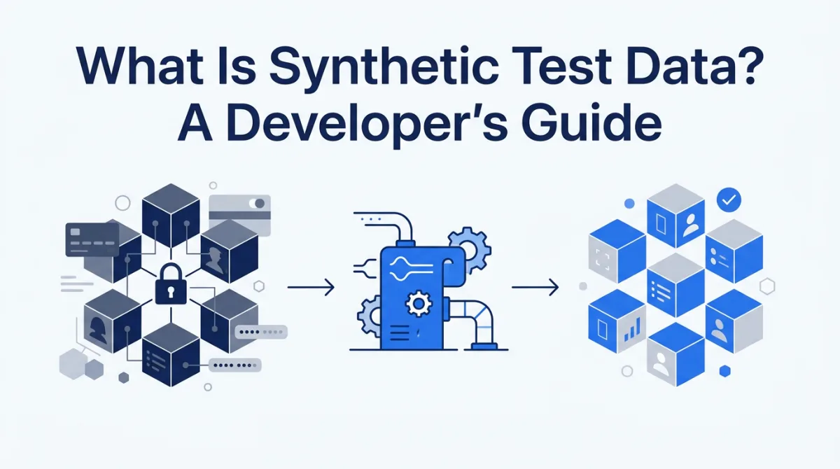 Illustration for this article: Synthetic test data is artificially generated data that mimics production structure and statistics without real PII. How it works and how to generate it.